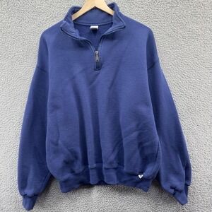 Russell Athletic Sweatshirt Mens XL Navy Blue Quarter Zip Fleece Pullover Casual